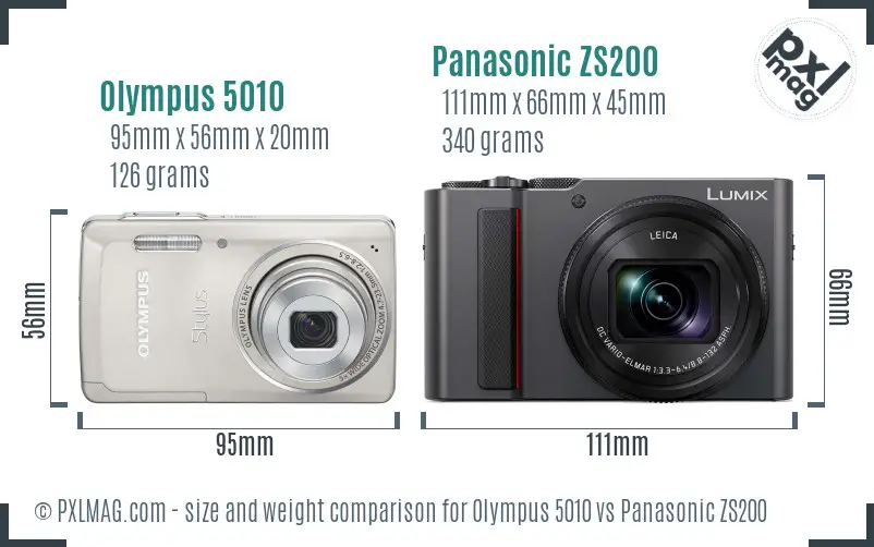 Olympus 5010 vs Panasonic ZS200 size comparison