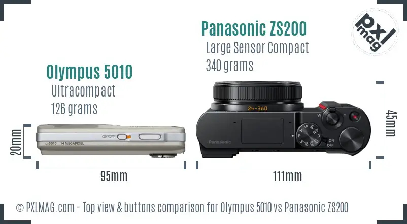 Olympus 5010 vs Panasonic ZS200 top view buttons comparison