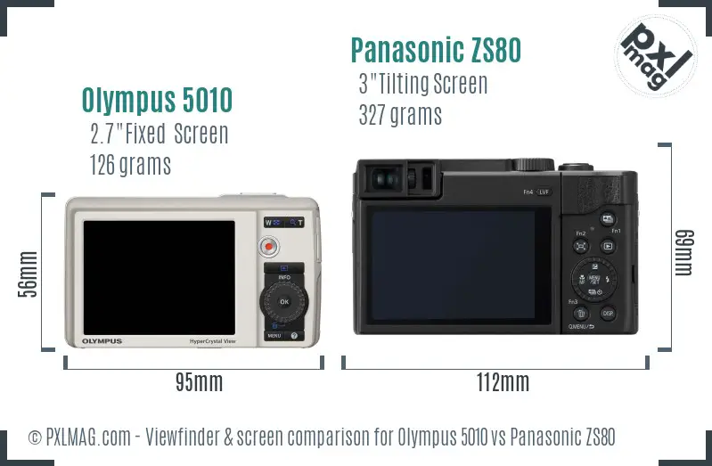 Olympus 5010 vs Panasonic ZS80 Screen and Viewfinder comparison