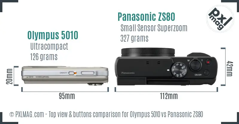 Olympus 5010 vs Panasonic ZS80 top view buttons comparison