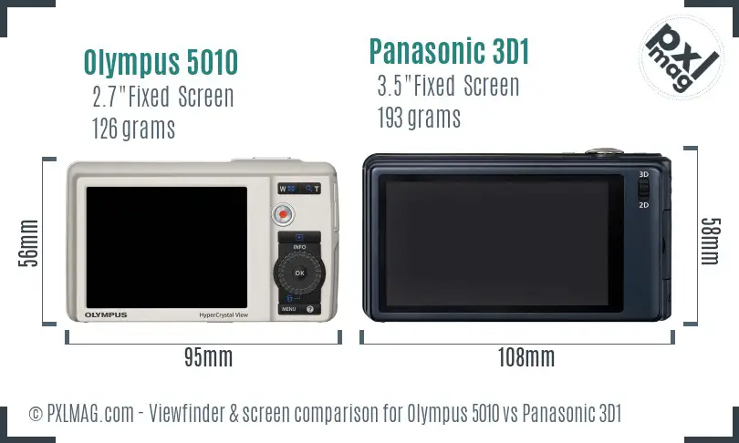 Olympus 5010 vs Panasonic 3D1 Screen and Viewfinder comparison