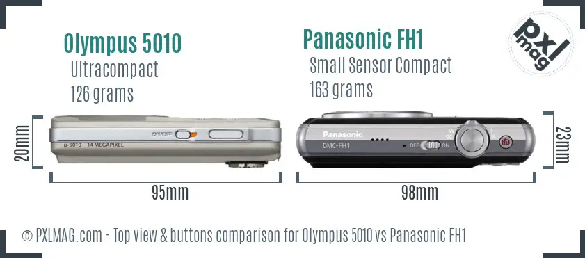 Olympus 5010 vs Panasonic FH1 top view buttons comparison