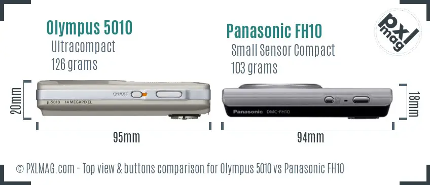 Olympus 5010 vs Panasonic FH10 top view buttons comparison