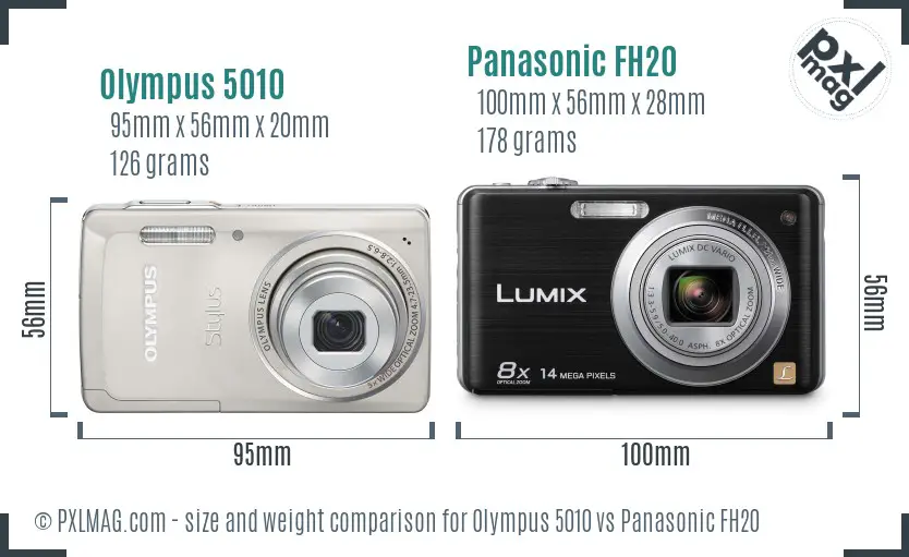 Olympus 5010 vs Panasonic FH20 size comparison