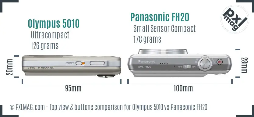 Olympus 5010 vs Panasonic FH20 top view buttons comparison