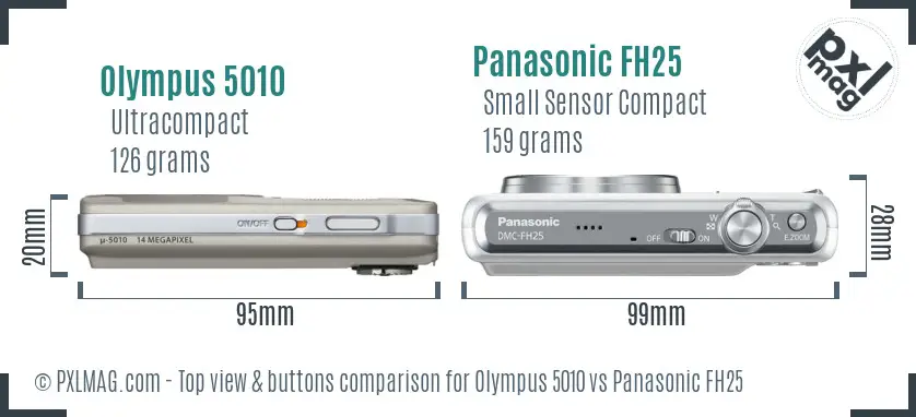 Olympus 5010 vs Panasonic FH25 top view buttons comparison