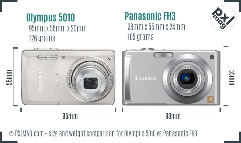Olympus 5010 vs Panasonic FH3 size comparison