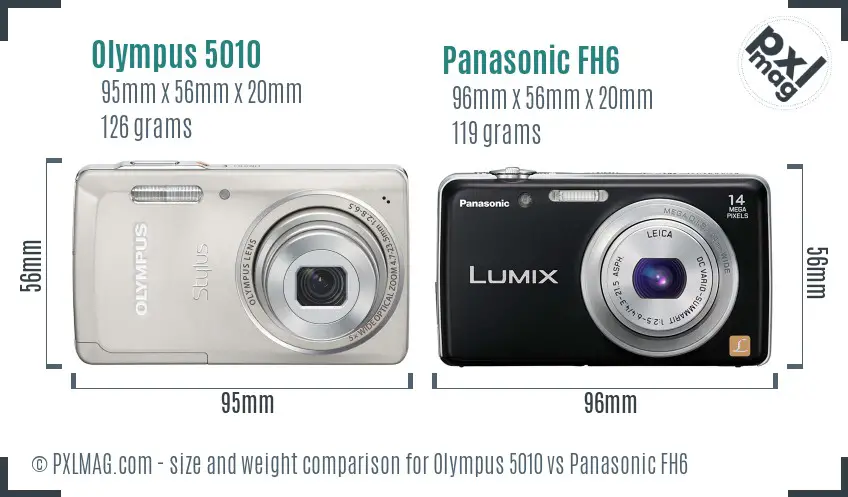 Olympus 5010 vs Panasonic FH6 size comparison