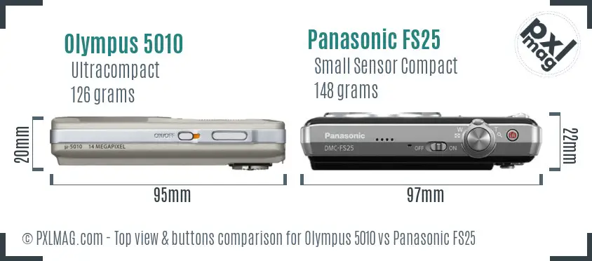 Olympus 5010 vs Panasonic FS25 top view buttons comparison