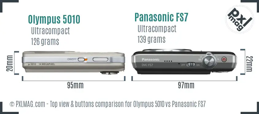 Olympus 5010 vs Panasonic FS7 top view buttons comparison