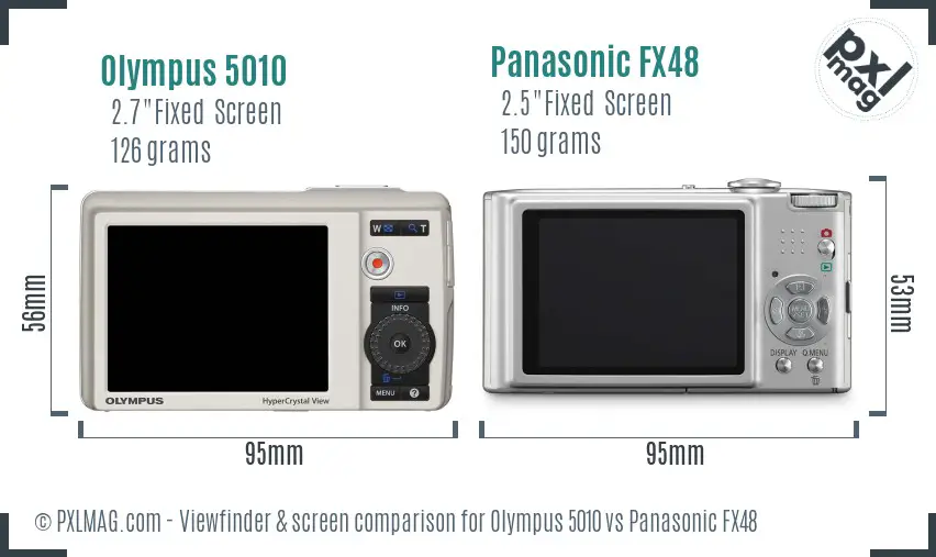 Olympus 5010 vs Panasonic FX48 Screen and Viewfinder comparison