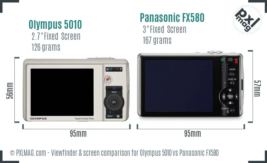 Olympus 5010 vs Panasonic FX580 Screen and Viewfinder comparison
