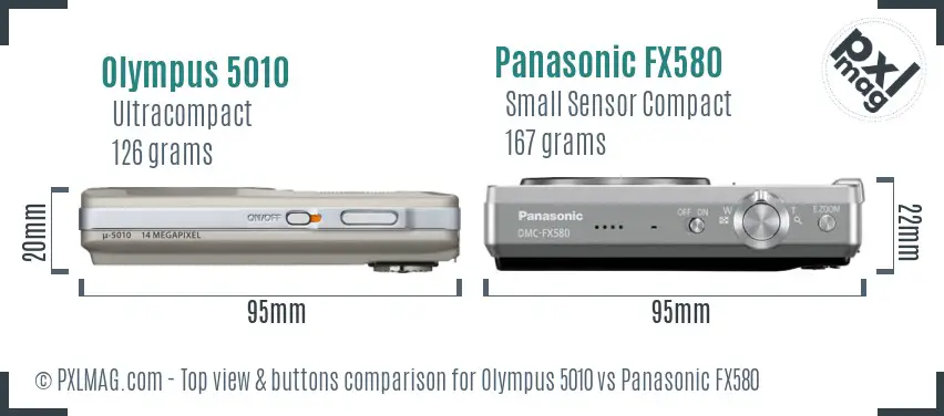 Olympus 5010 vs Panasonic FX580 top view buttons comparison