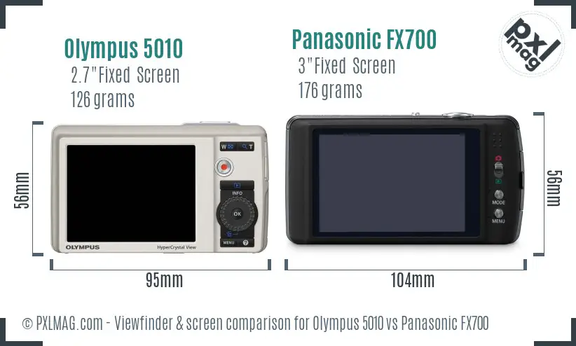 Olympus 5010 vs Panasonic FX700 Screen and Viewfinder comparison