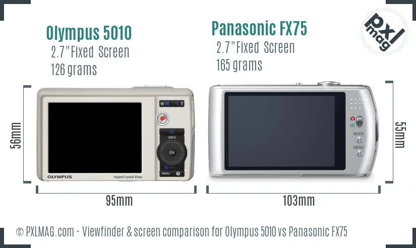 Olympus 5010 vs Panasonic FX75 Screen and Viewfinder comparison