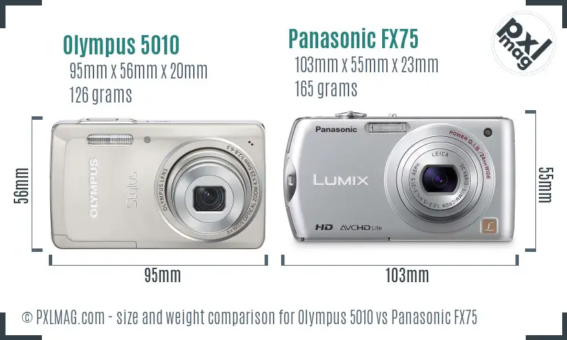 Olympus 5010 vs Panasonic FX75 size comparison