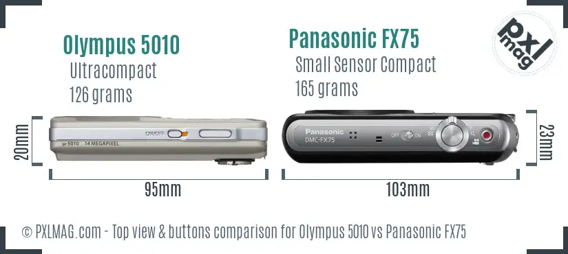 Olympus 5010 vs Panasonic FX75 top view buttons comparison