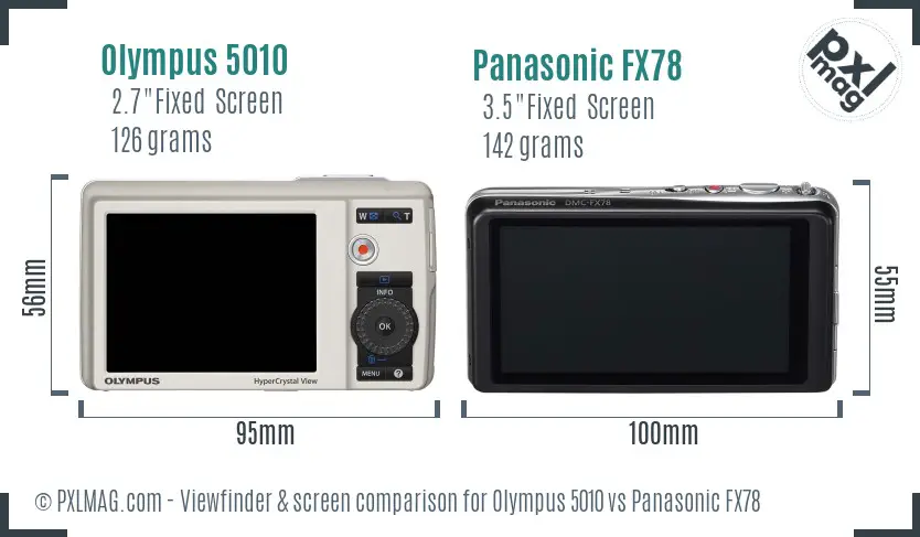 Olympus 5010 vs Panasonic FX78 Screen and Viewfinder comparison