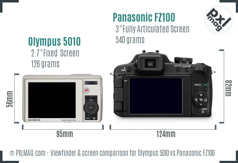 Olympus 5010 vs Panasonic FZ100 Screen and Viewfinder comparison