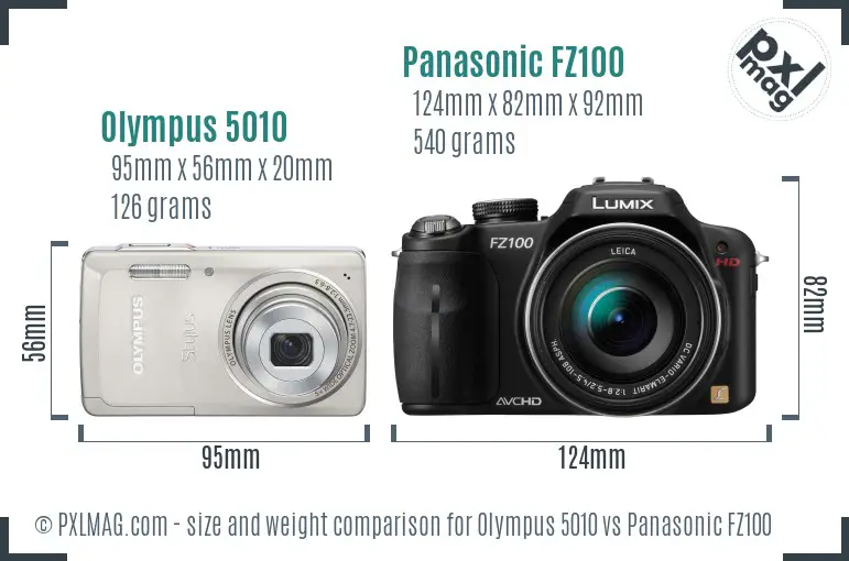 Olympus 5010 vs Panasonic FZ100 size comparison