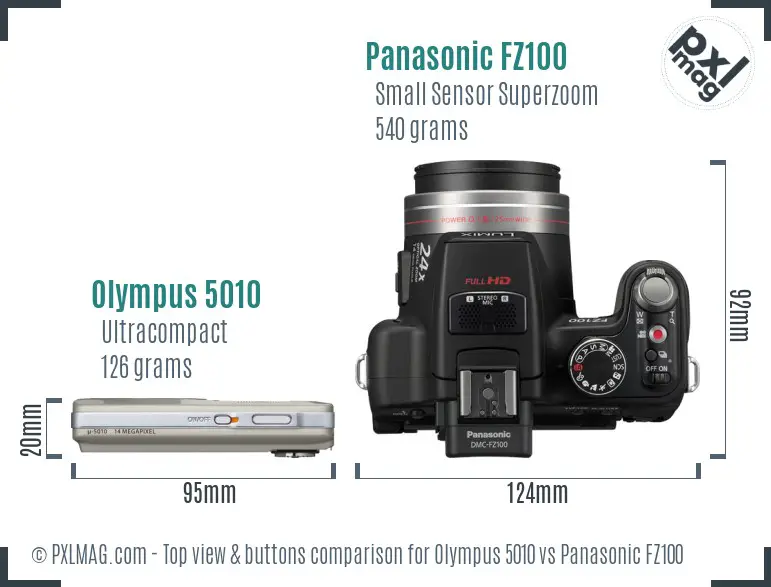 Olympus 5010 vs Panasonic FZ100 top view buttons comparison
