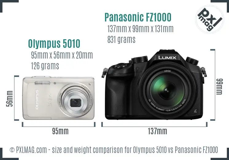 Olympus 5010 vs Panasonic FZ1000 size comparison