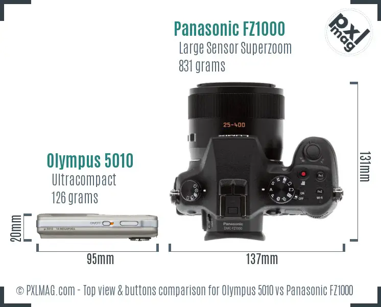 Olympus 5010 vs Panasonic FZ1000 top view buttons comparison
