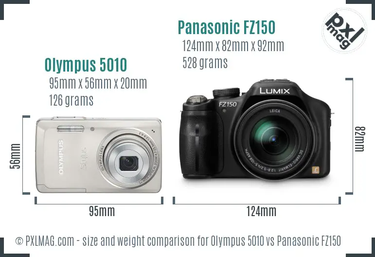 Olympus 5010 vs Panasonic FZ150 size comparison
