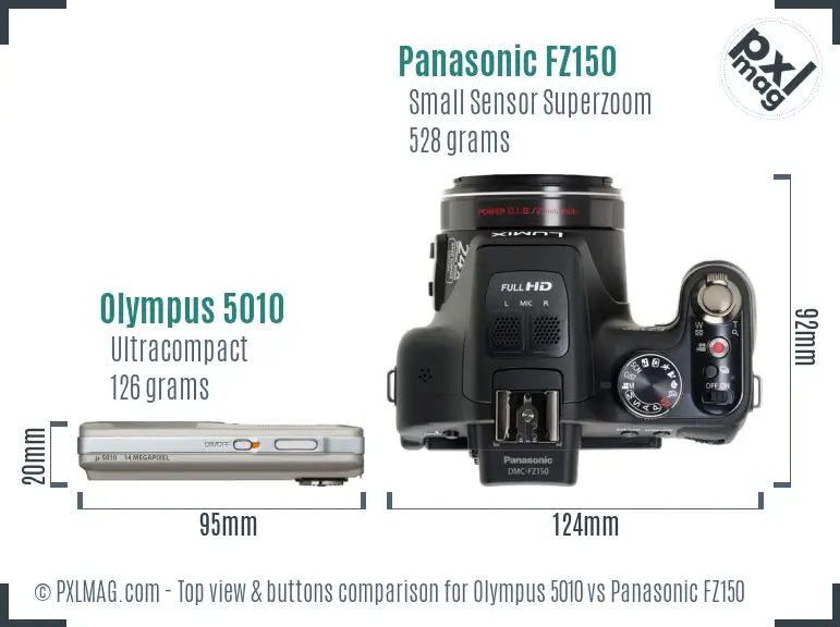 Olympus 5010 vs Panasonic FZ150 top view buttons comparison