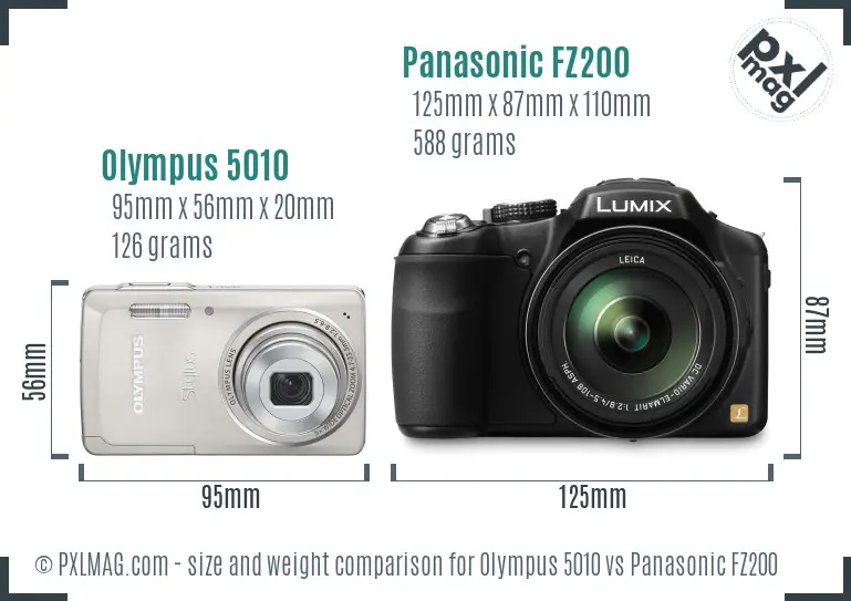 Olympus 5010 vs Panasonic FZ200 size comparison