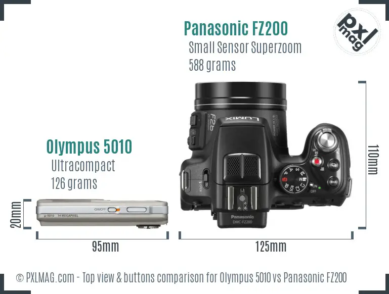 Olympus 5010 vs Panasonic FZ200 top view buttons comparison