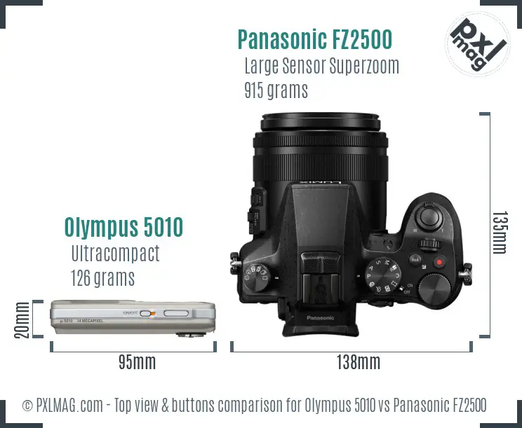 Olympus 5010 vs Panasonic FZ2500 top view buttons comparison