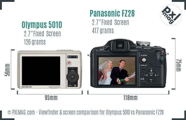 Olympus 5010 vs Panasonic FZ28 Screen and Viewfinder comparison