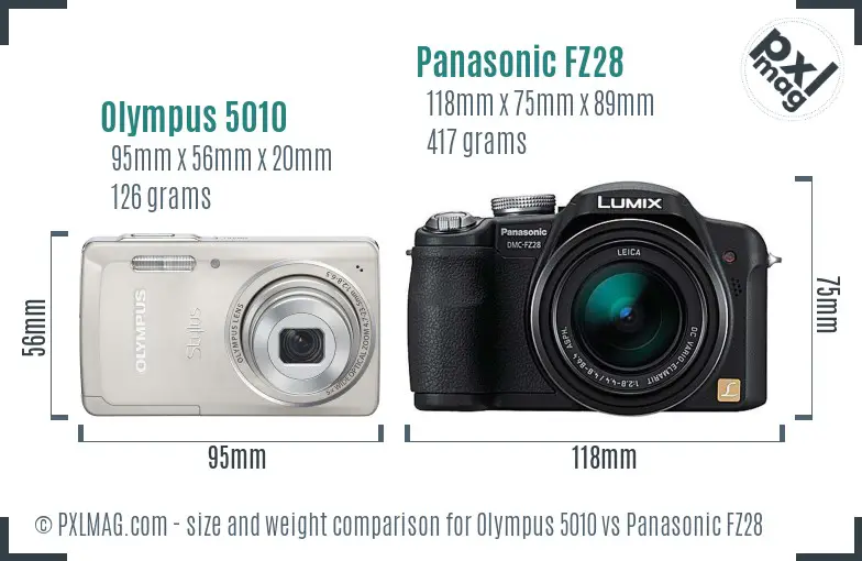 Olympus 5010 vs Panasonic FZ28 size comparison