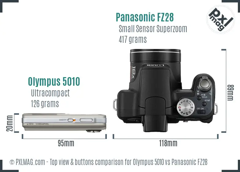 Olympus 5010 vs Panasonic FZ28 top view buttons comparison