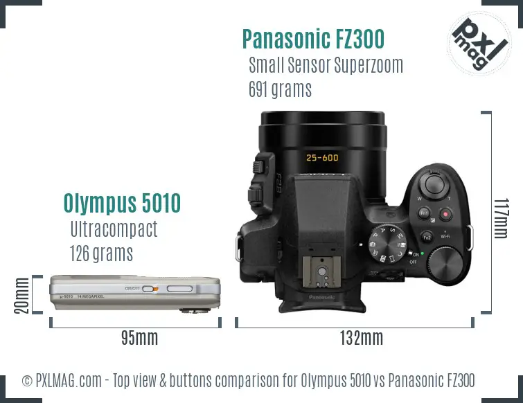 Olympus 5010 vs Panasonic FZ300 top view buttons comparison