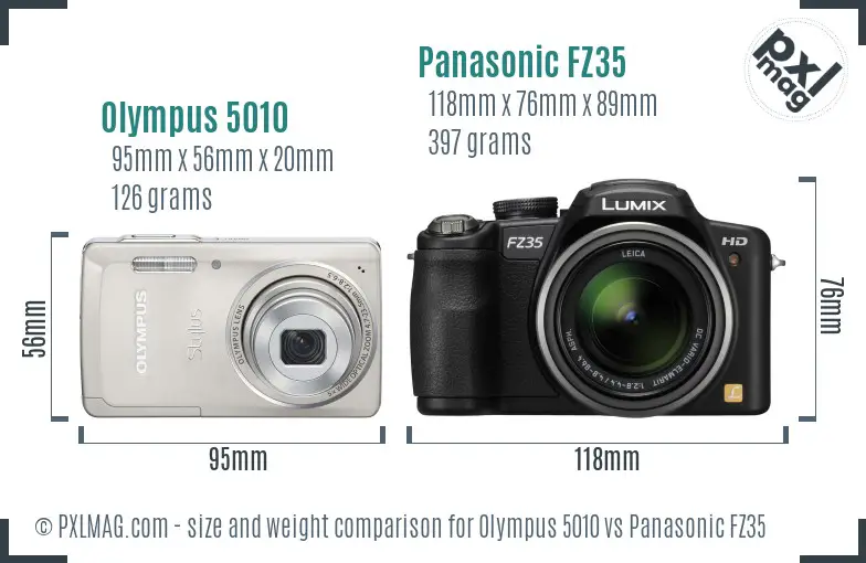 Olympus 5010 vs Panasonic FZ35 size comparison