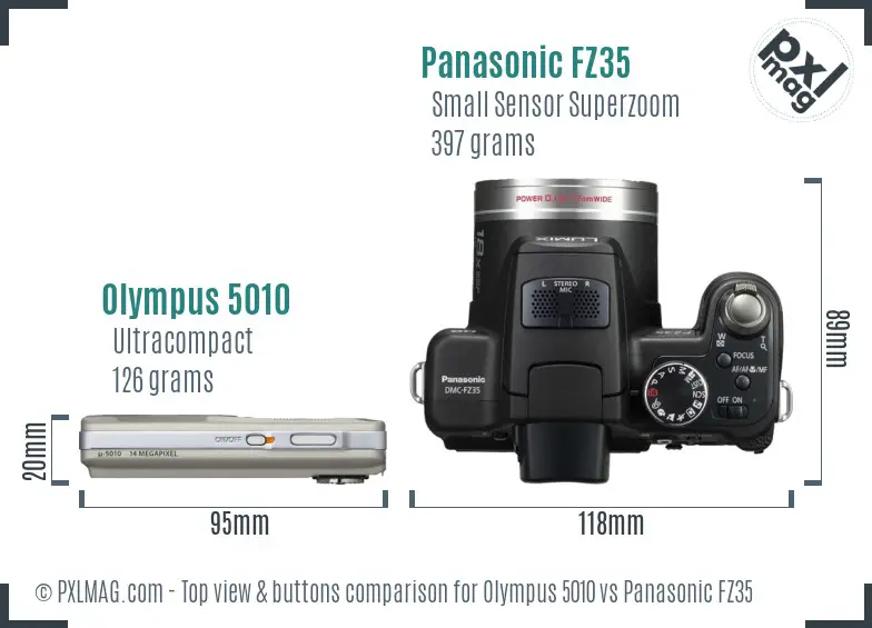Olympus 5010 vs Panasonic FZ35 top view buttons comparison