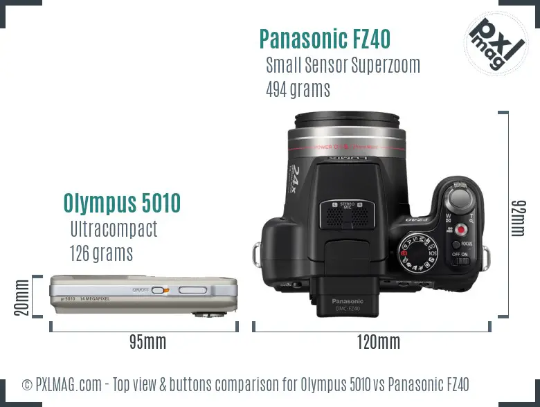 Olympus 5010 vs Panasonic FZ40 top view buttons comparison