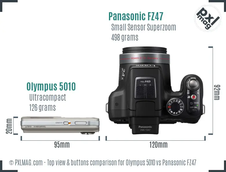 Olympus 5010 vs Panasonic FZ47 top view buttons comparison
