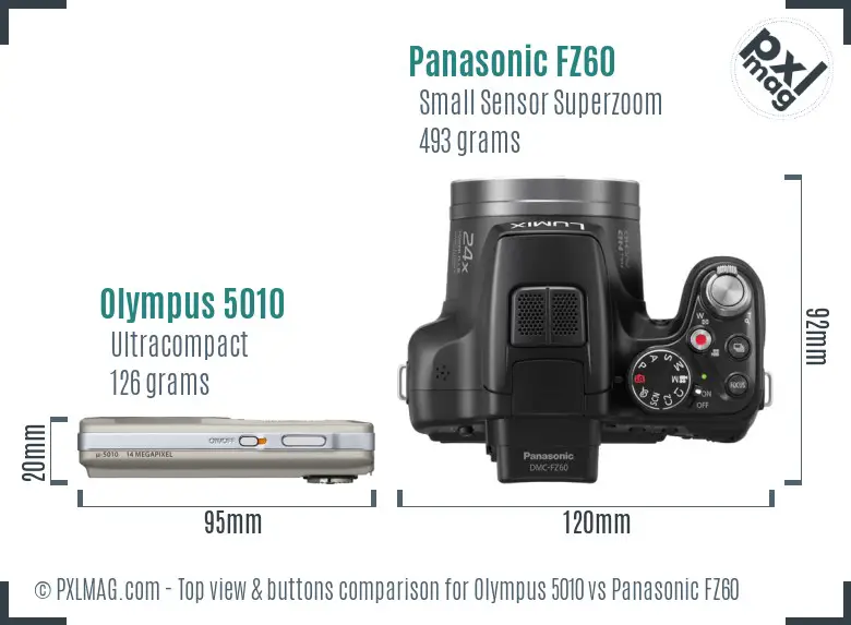 Olympus 5010 vs Panasonic FZ60 top view buttons comparison