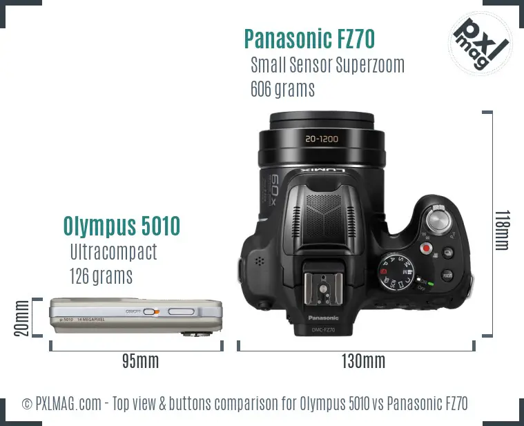 Olympus 5010 vs Panasonic FZ70 top view buttons comparison