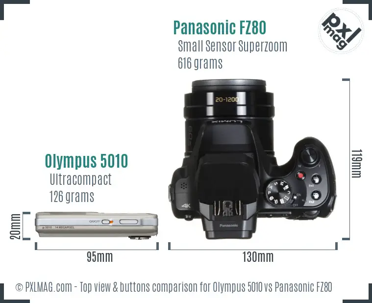 Olympus 5010 vs Panasonic FZ80 top view buttons comparison