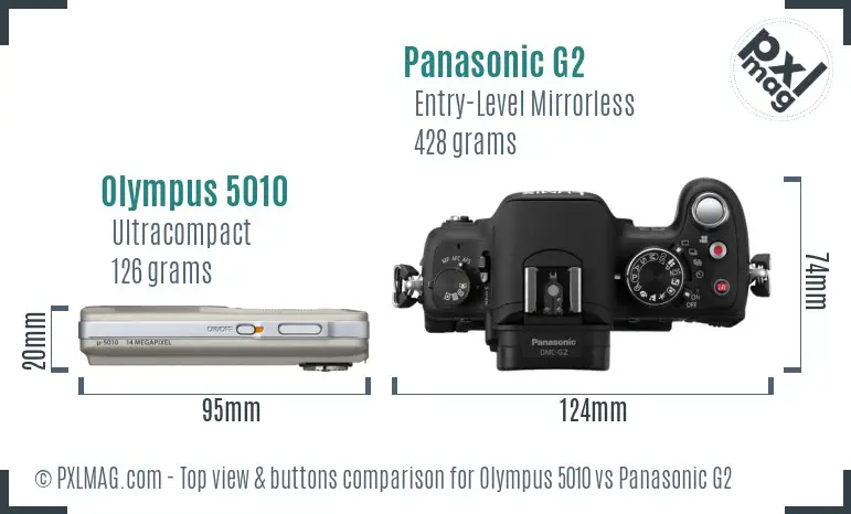 Olympus 5010 vs Panasonic G2 top view buttons comparison