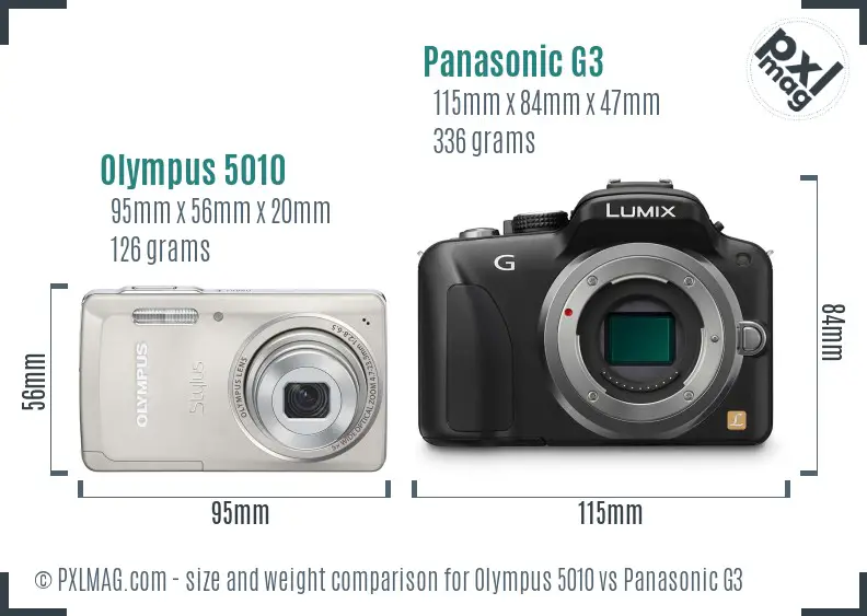 Olympus 5010 vs Panasonic G3 size comparison