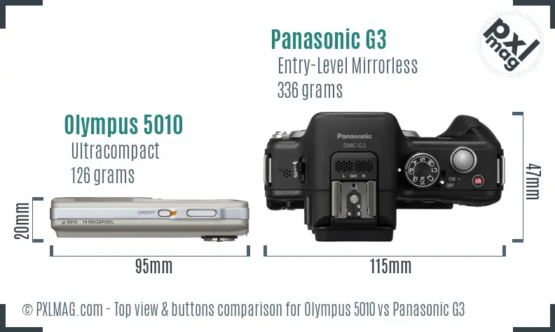 Olympus 5010 vs Panasonic G3 top view buttons comparison