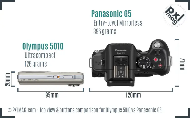 Olympus 5010 vs Panasonic G5 top view buttons comparison