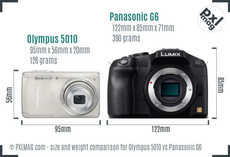 Olympus 5010 vs Panasonic G6 size comparison