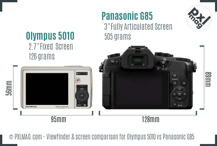 Olympus 5010 vs Panasonic G85 Screen and Viewfinder comparison