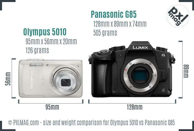 Olympus 5010 vs Panasonic G85 size comparison